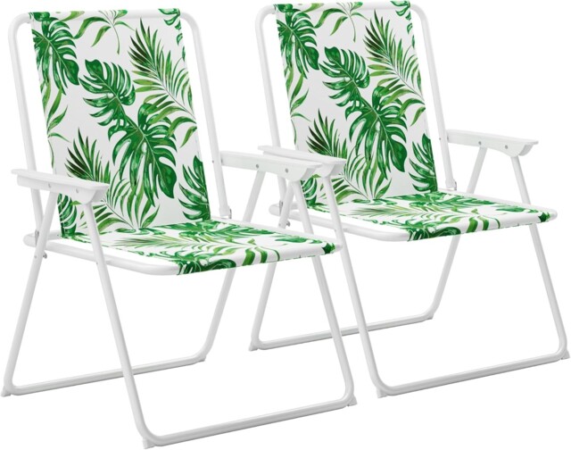 2x Folding Metal Beach Chairs Outdoor Camping Picnic Armchair Green