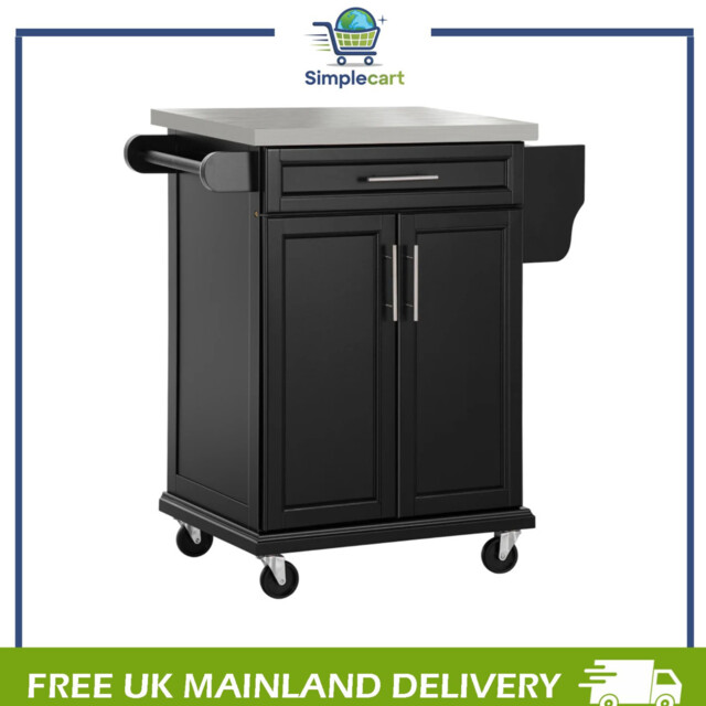 Rolling Kitchen Cart Storage Trolley With Drawer Towel Rail Steel