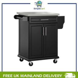 Rolling Kitchen Cart Storage Trolley With Drawer Towel Rail Steel