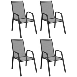 Set Of 4 Garden Dining Chairs Outdoor High Back Armchairs Black