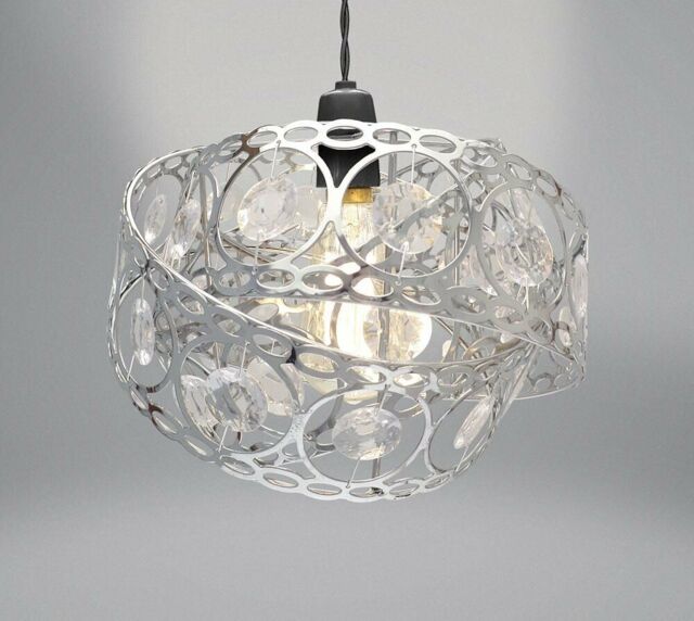 Gem Wrap Twist Design Glamour Silver Metal Lamp Shade Easy Fit Light