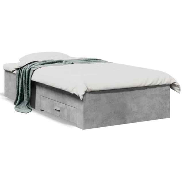 Bed Frame With Drawers Concrete Grey 100x200 Cm Engineered Wood Vidaxl