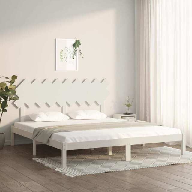 Bed Frame White 180x200 Cm Super King Size Solid Wood Vidaxl
