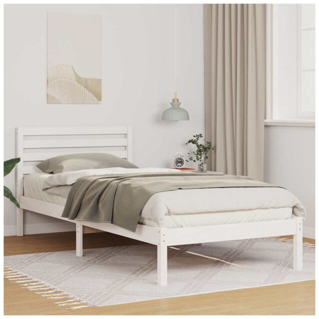 Bed Frame Solid Pine Wood White 90x220cm Platform Slatted Headboard