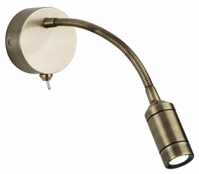 Flexible Led Reading Wall Light Antique Brass Bedside Switched