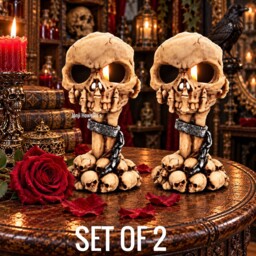Skull Tea Light Candle Holder Ornament Gruesome Bone Claw Gothic Pagan