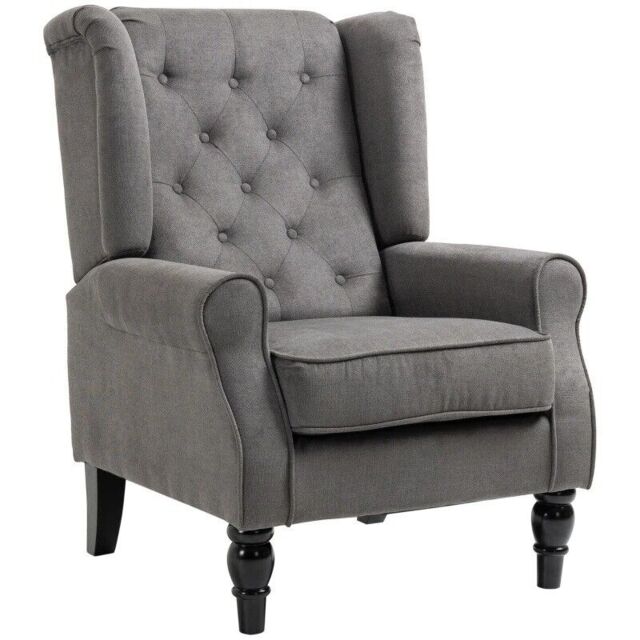 Accent Armchair Home Furniture Retro Tufted Club Wood Fabric Dark Grey