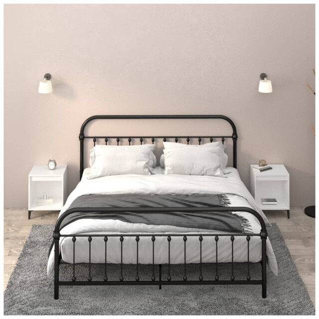 Bedside Cabinet 2pc White 40x35x50cm Engineered Wood Metal Modern