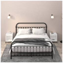 Bedside Cabinet 2pc White 40x35x50cm Engineered Wood Metal Modern
