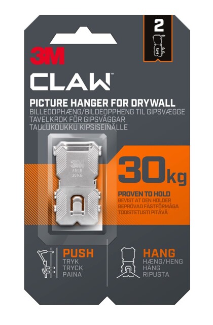 3m Claw Plasterboard Picture Hanging Wall Hooks For 30 Kg (2 Pack),