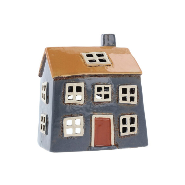 Ceramic Glazed Village Pottery Tealight Candle Holder Bright House