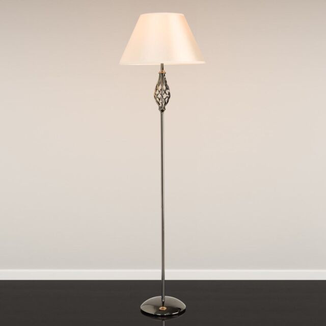 Floor Lamp Kingswood Traditional Barley Twist Shiny Gunmetal Natural