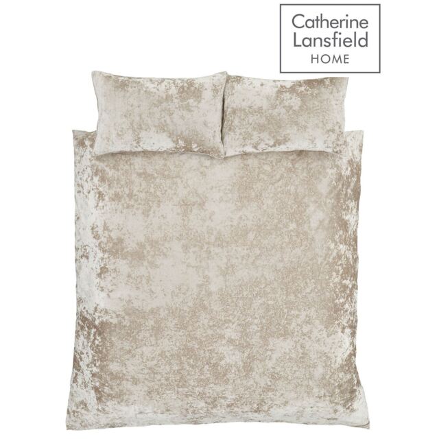 Catherine Lansfield Crushed Velvet Faux Plain Duvet Cover Set /