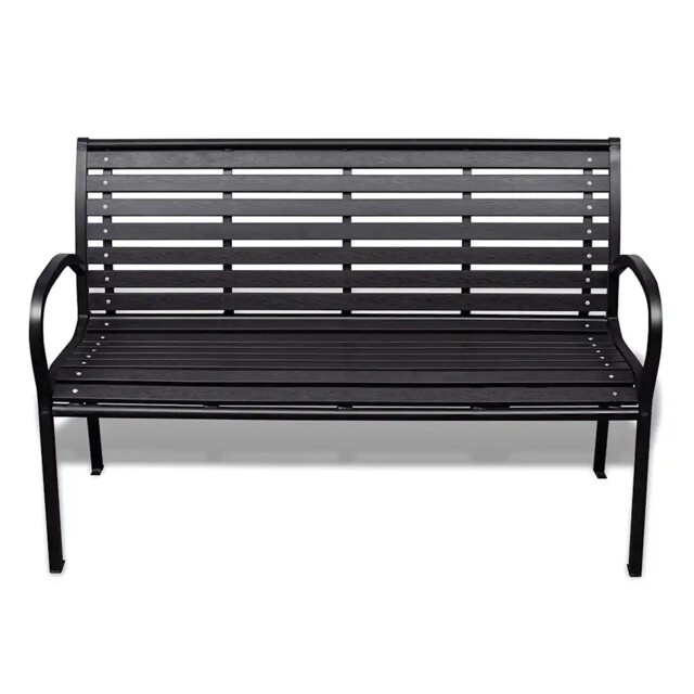 Garden Bench Black Steel & Wpc 125cm 3-seater Weatherproof Outdoor