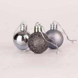 12x Christmas Baubles Hanging Decoration Dark Grey Ball Xmas Tree