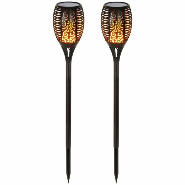 2 Pack Flame Solar Torch Light Warm White 51 Led Flickering Stake