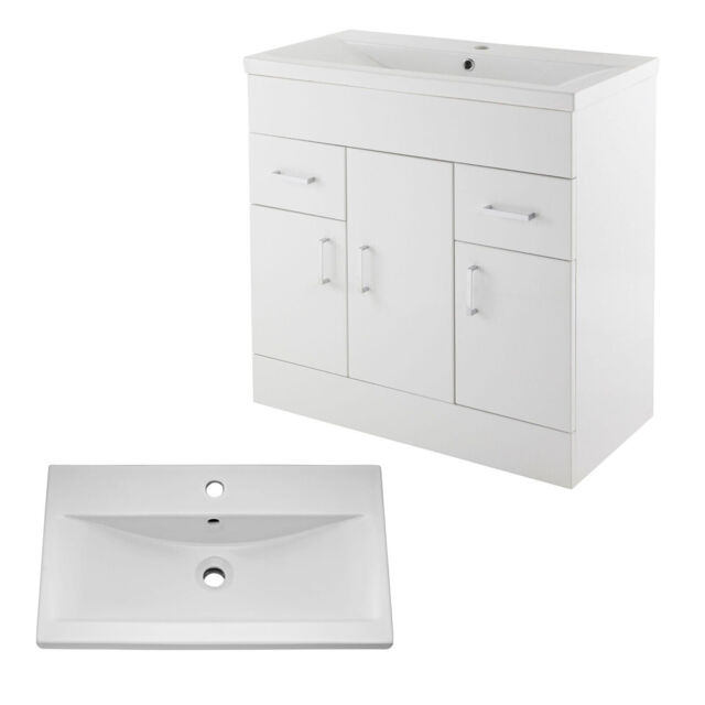 Nuie Eden Floor Standing 800mm 3-door Vanity Unit Gloss White Bathroom
