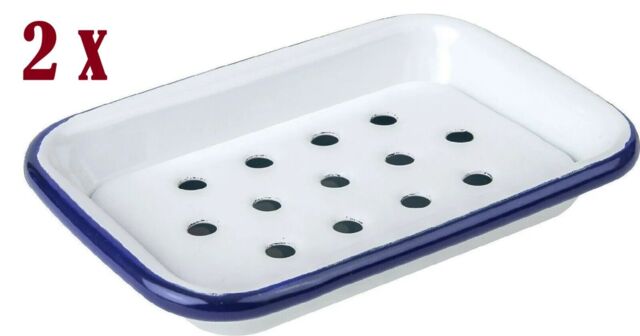 2x Falcon 13x9x2cm Traditional Enamel Soap Dish With Tray - White With