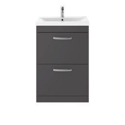 Nuie Athena Gloss Grey 600mm 2 Drawer Vanity Unit And Thin Edge