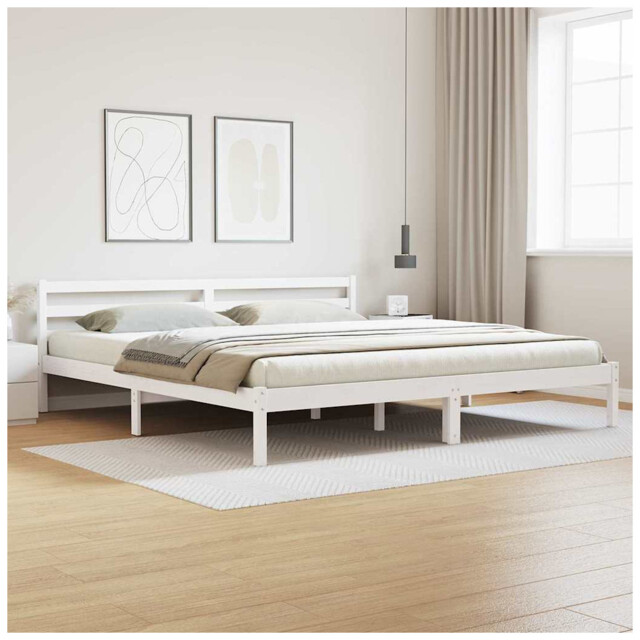Bed Frame Solid Pine Wood White 180x210 Cm Slatted Frame Headboard