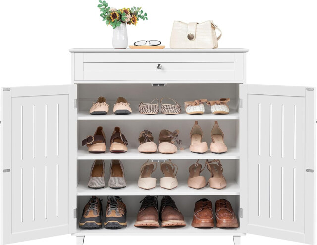 Yaheetech Shoe Cabinet, Wooden Storage Cabinet Organizer With 1 Drawer