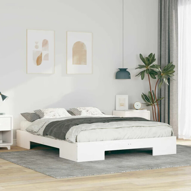 Floor Bed Frame With Storage White Solid Pine Wood Vidaxl