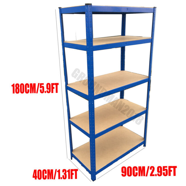 5 Tier Metal Shelves Unit Shelving Storage Black Tools Garage Racking