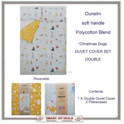 Christmas Dogs Double Duvet Cover & Pillowcase Set Cotton Blend