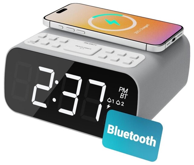 Darwin Digital Clock Radio With Wireless Phone Charger, White -