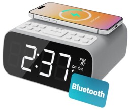 Darwin Digital Clock Radio With Wireless Phone Charger, White -