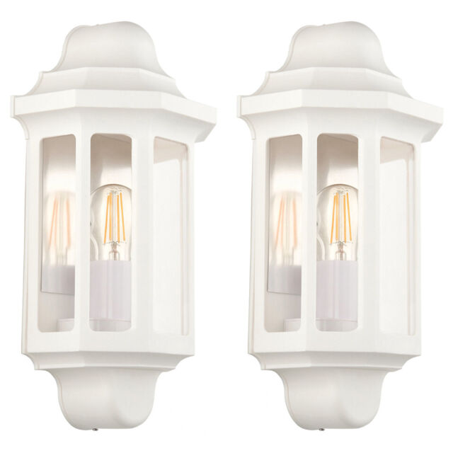 2x Lap Outdoor Half Lantern Wall Light Matt White Ip44 Led