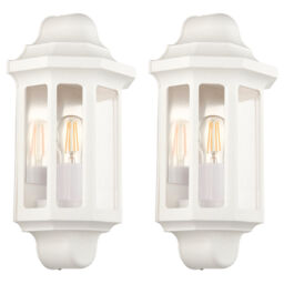 2x Lap Outdoor Half Lantern Wall Light Matt White Ip44 Led