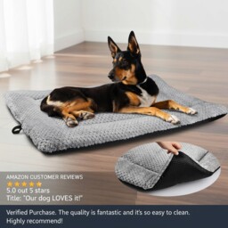 Large Washable Dog Bed Mat - Cozy Fluffy Sherpa Cushion For Medium &