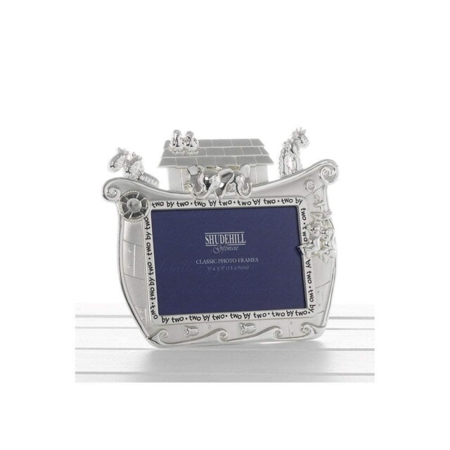 "Noah's Ark Baby Silver Plated Photo Frame Christening Gift 5 X 3.5"""
