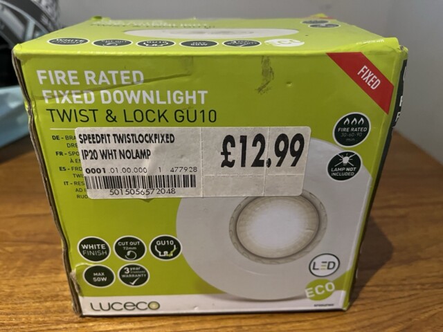 Luceco Fire Rated Fixed Down Light White Gu10 Twist & Lock Downlight