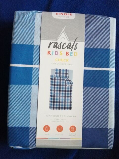 Rascal's Kids Blue Check Single Bed Duvet Set - Brand