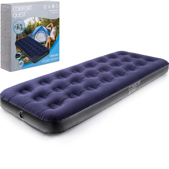 Single Air Bed Inflatable Airbed Flocked Camping Guest Mattress