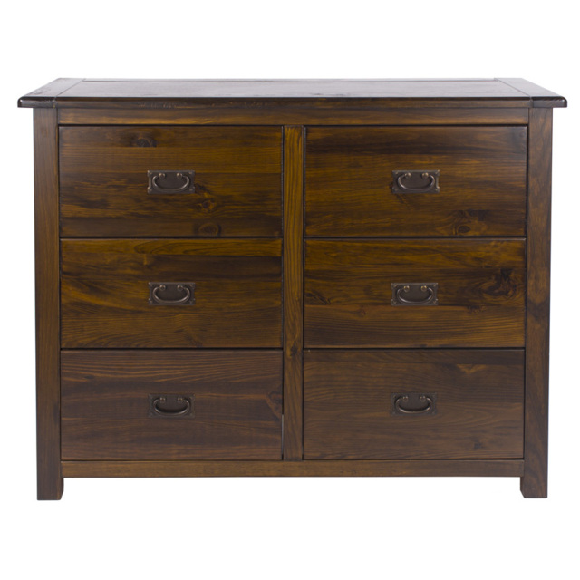 Boston Dark 6 Drawer (3 By 3) Wide Bedroom Chest Metal Handles & Solid