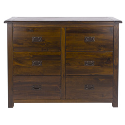Boston Dark 6 Drawer (3 By 3) Wide Bedroom Chest Metal Handles & Solid