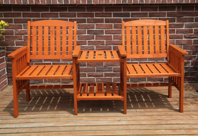 Garden Bench Love Seat Wood Table Set 2 Seater Outdoor Patio Twin