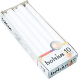 10x White Tapered Dinner Candles 25.2cm Unscented 7.5hr Burn Time Pack