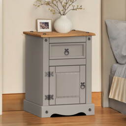 Corona Bedside Cabinet Grey Wax Medium Pot Cupboard Table Solid Wood