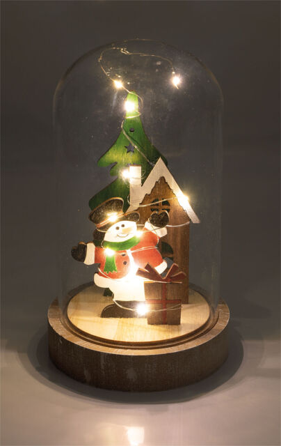 Home Indoor Battery Powered Led Light Up Cloche Christmas Snowman