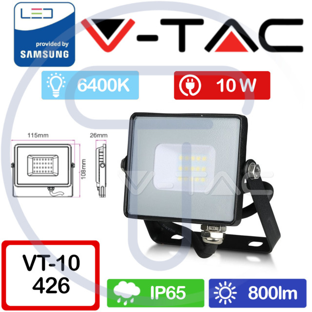 V-tac Pro Vt-10 426 Samsung Smd Chip Led Spotlight 10w Black 6400k