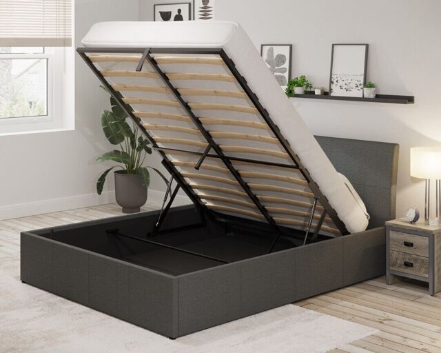 Ascot Grey Fabric Double Ottoman Bed- Assembly Option-local Delivery
