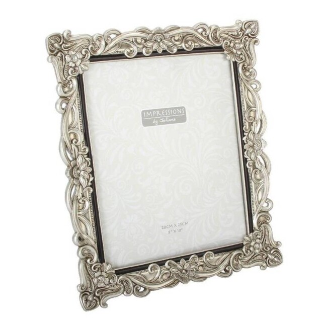 Floral Antique Photo Frame - Vintage Silver - 8x10 Inch Photo