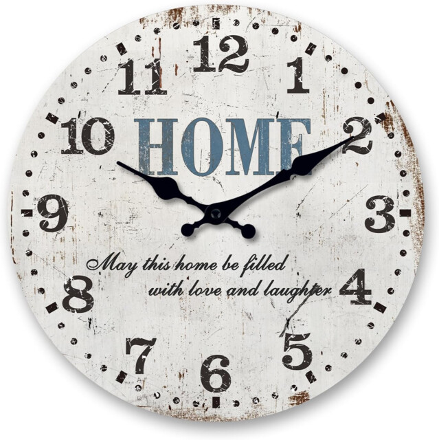 Small Grey Wooden Wall Clocks Battery Operated 10 Inch - Farmhouse