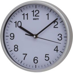 20cm Wall Clock Silent Sweep Seconds Hand In Silver By Unity - In Box