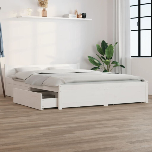 Bed Frame Solid Pine Rustic White 120x190cm 4ft Small With Headboard &