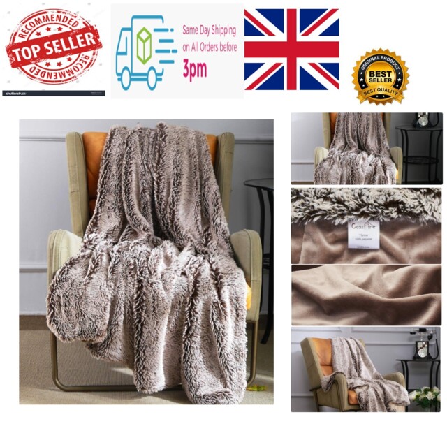 Super Soft Two Tone Faux Fur/plush Throw Blanket, Decorative Fuzzy